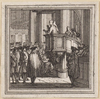 KG 12834
<br/>
Illustratie: Prekende priester in een kerk.
<br/>
<em>Picart, Bernard (1673-1733) - attr.</em>